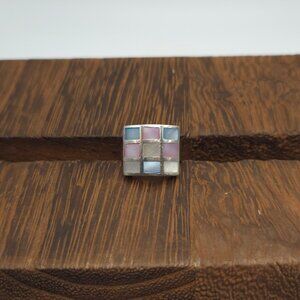 Size 6.5 925 Sterling Silver Thick Blue Pink White Shell Square Ring